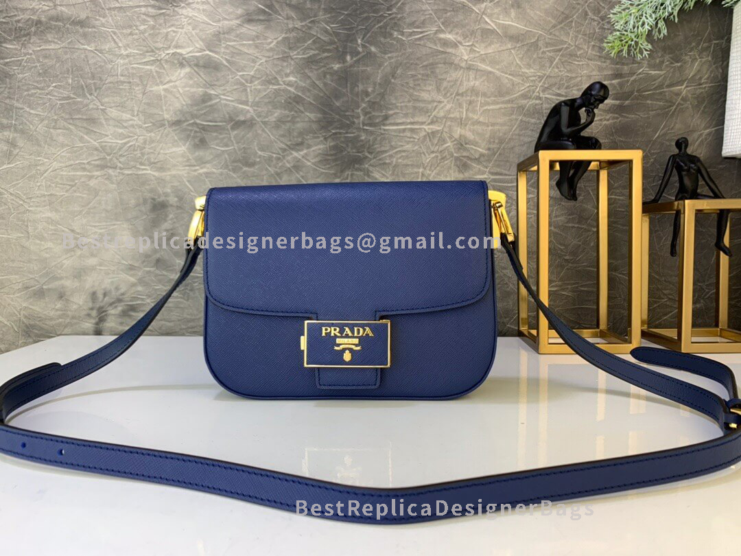 Prada Diagramme Blue Mini Saffiano Leather Bag GHW 217